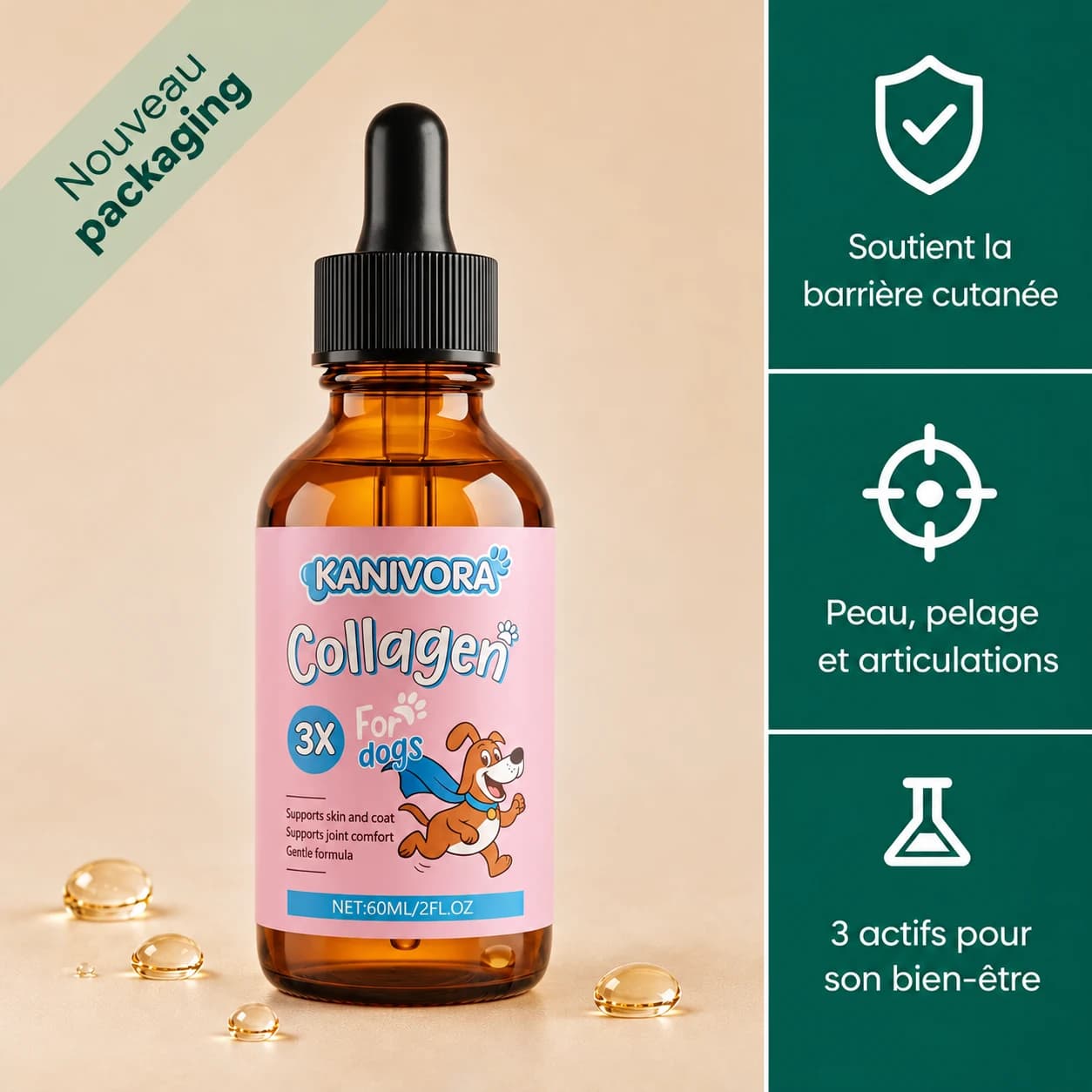 Collagène liquide pour chien — Peau, pelage & articulations